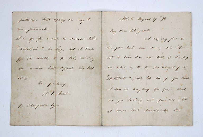 Autograph Letter, signed (“R.F. Burton”), to J. Frederick Collingwood, dated 17 August 1876, deploring the state of the Anthropological Institute