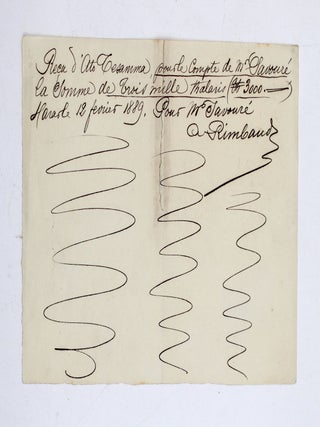 Item #367193 Autograph Document, signed (“A. Rimbaud”), receipt for 3,000 Thalers from Ato...