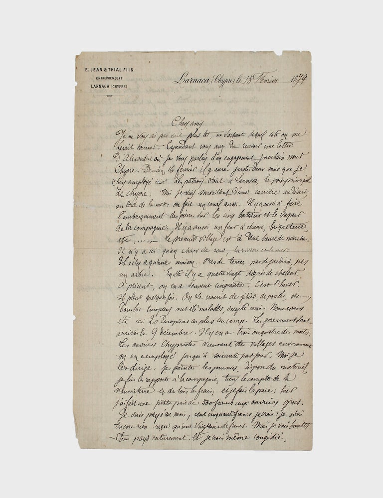 Autograph Letter, signed, to his family from Larnaca Chypre , 15 ...
