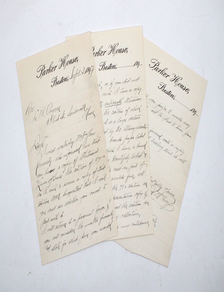 Autograph Letter, signed, to a Massachusetts collector of Whitman, negotiating for a copy of the 1871-2 Leaves of Grass