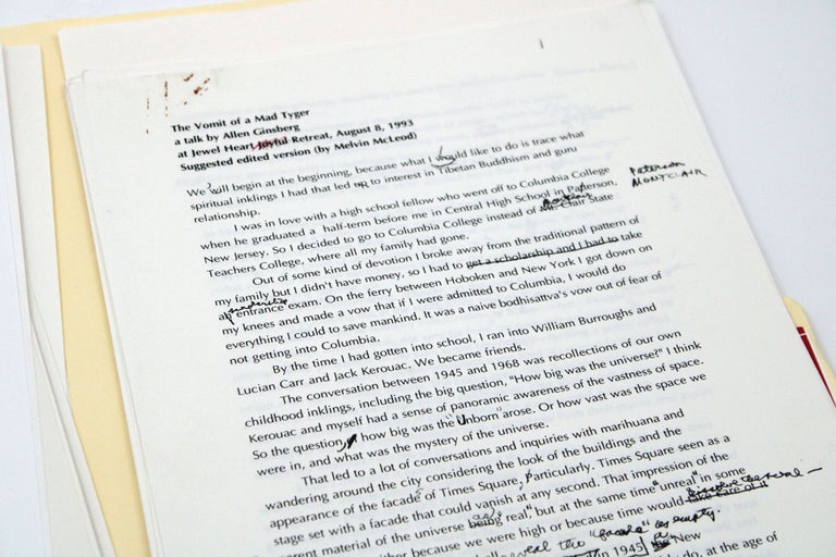Annotated Typescript, "The Vomit of a Mad Tyger" a talk by Allen Ginsberg at Jewel Heart Retreat