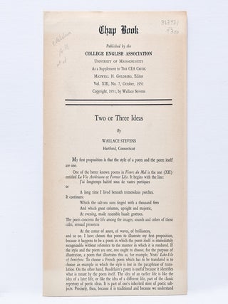 Item #367971 Two or Three Ideas...as a Supplement to the CEA Critic Vol. XII, No 7 October, 1951....