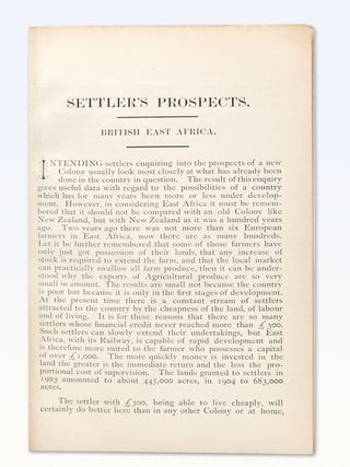 Item #368408 British East Africa. Settler's Prospects. Prepared by the Agricultural...