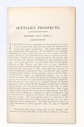 Item #368408 British East Africa. Settler's Prospects. Prepared by the Agricultural...