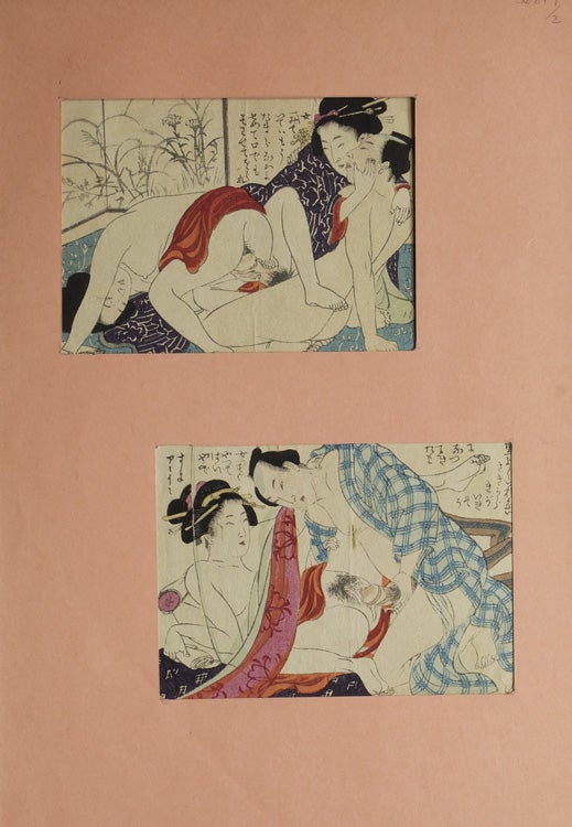 Four colored plates, finished by hand, removed from a Japanese Pillow Book