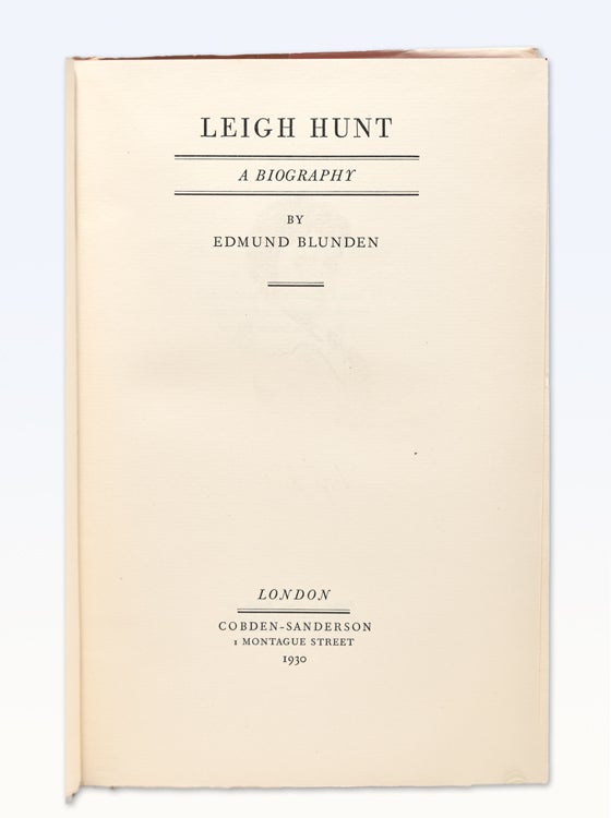 Leigh Hunt. A Biography