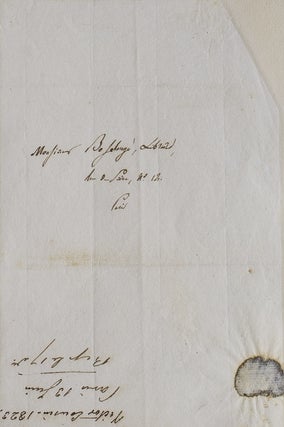 Item #36866 Autograph letter signed to his publisher “Monsieur Bossange, Libraire”. Victor...