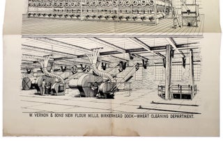 Item #36870 Illustrated broadside showing 5 views of the Wheat Cleaning Department at W. Vernon &...