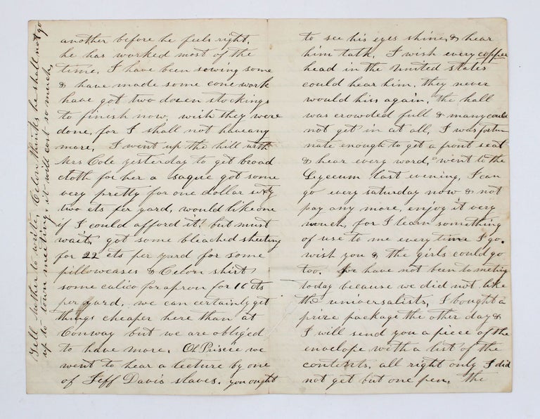 Autograph letter signed, to her sister, recounting attending a speech by fugitive slave William Andrew Jackson