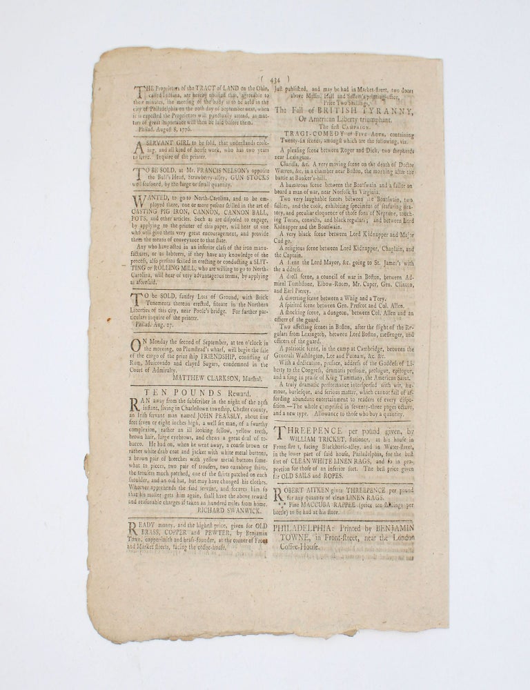 The Pennsylvania Evening Post ... Saturday, August 31, 1776 ... [containing news of Washington's retreat at the Battle of Long Island]