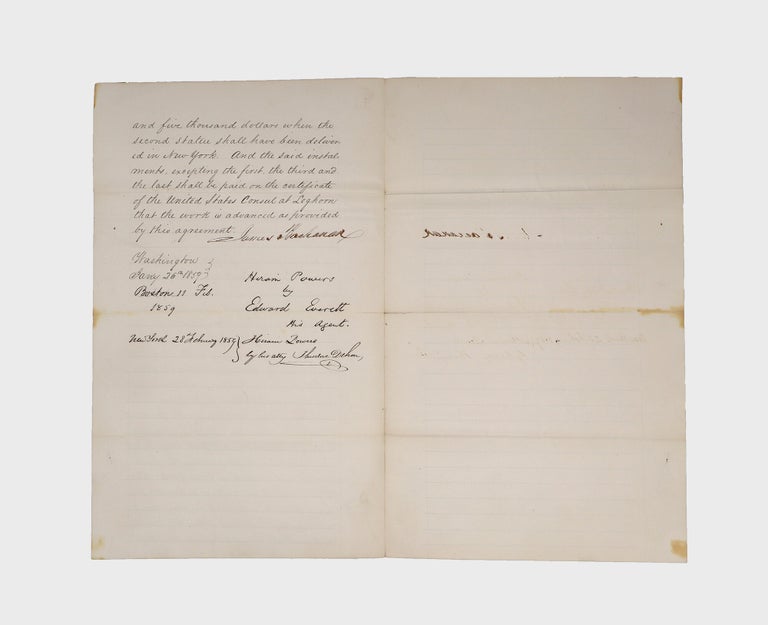 Manuscript document signed, as President, contracting with sculptor Hiram Powers on behalf of the United States commissioning marble statues of Thomas Jefferson and Benjamin Franklin