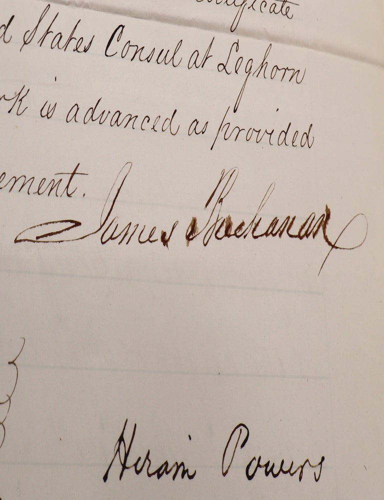 Manuscript document signed, as President, contracting with sculptor Hiram Powers on behalf of the United States commissioning marble statues of Thomas Jefferson and Benjamin Franklin