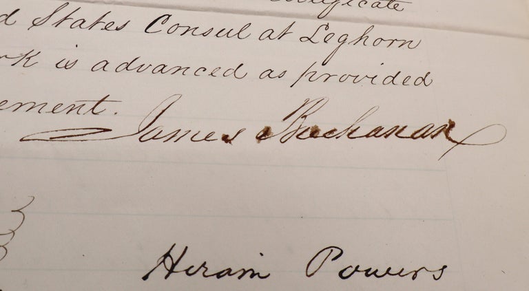 Manuscript document signed, as President, contracting with sculptor Hiram Powers on behalf of the United States commissioning marble statues of Thomas Jefferson and Benjamin Franklin