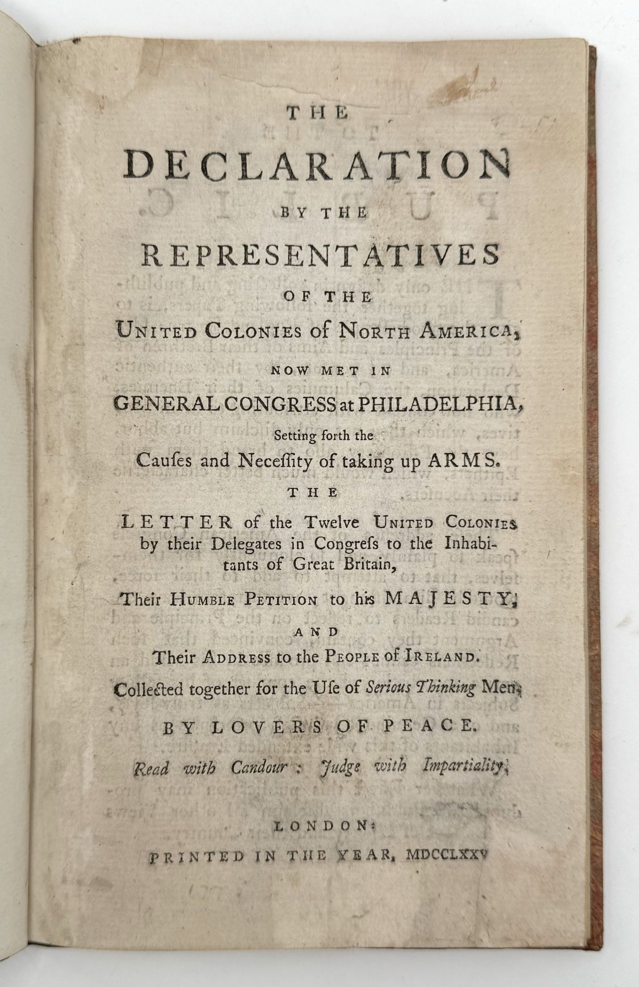 The Declaration by the Representatives of the United Colonies of North ...