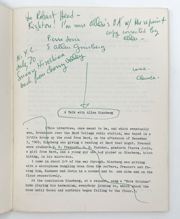 "A Talk with Allen Ginsberg" in A Magazine of Prose Published by and for Members of the Community of Bard College