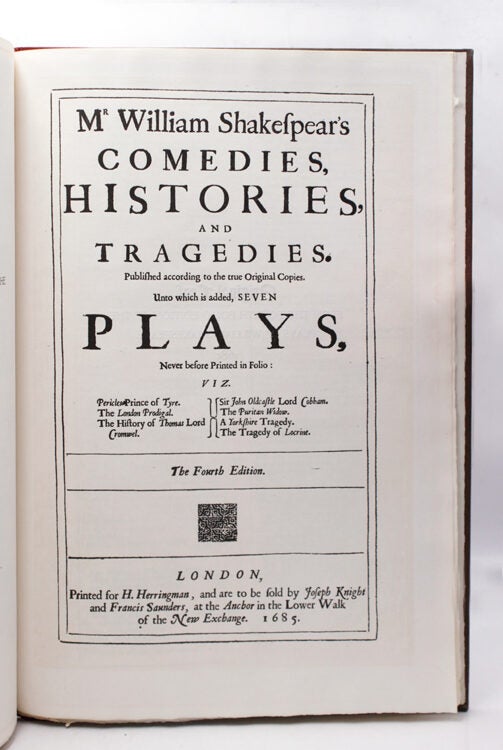Original Leaves from the First Four Folios of the Plays of William Shakespeare, 1623, 1632, 1663, 1685. Introduction by Edwin Eliott Willoughby