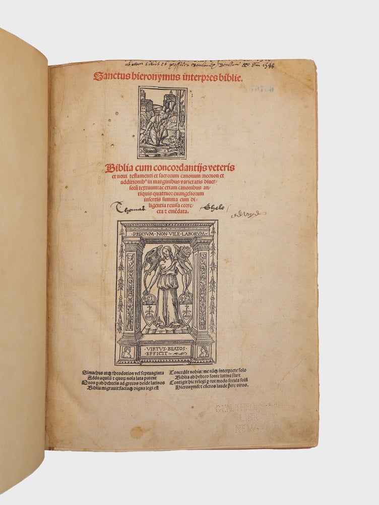 Biblia cum concordantiis veteris et novi testamenti & sacrorum canonum: necnon & additionibus in marginibus varietatis diuersorum textuum ac etiam canonibus antiquis quatuor euangeliorum insertis summa cum diligentia reuisa correcta et emendata