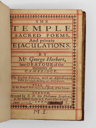 Item #372791 The Temple. Sacred Poems and Private Ejaculations [With] [Harvey, Christopher] The...