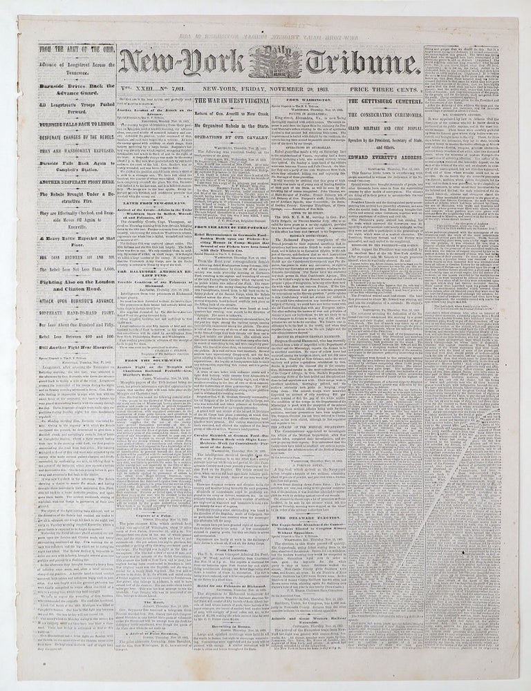 Item #372898 [The Gettysburg Address, printed on the front page of the] New-York Daily Tribune ... Friday, November 20, 1863. Abraham Lincoln.