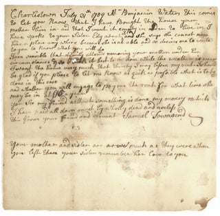 Item #37382 Autograph Letter, Signed "Samuel Townsend," to Benjamin Waters of Salem. Charlestown...