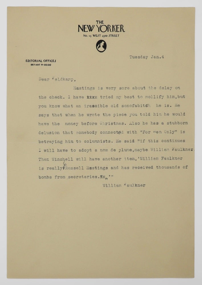 Typed Letters, signed (“Liebling”), conveying comic squibs under pseudonyms Russell Hastings... (3/4)