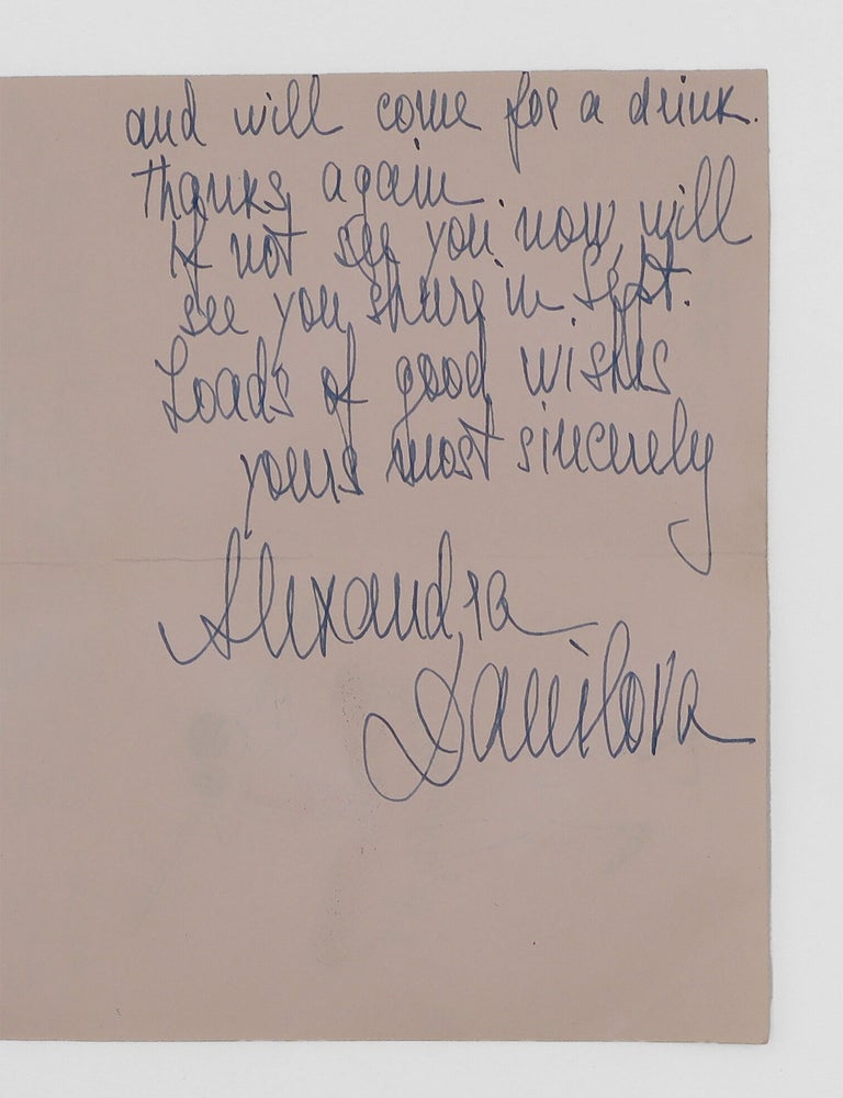 Autograph Note, signed (&ldquo;Alexandra Danilova&rdquo;) to New York editor John Ferrone
