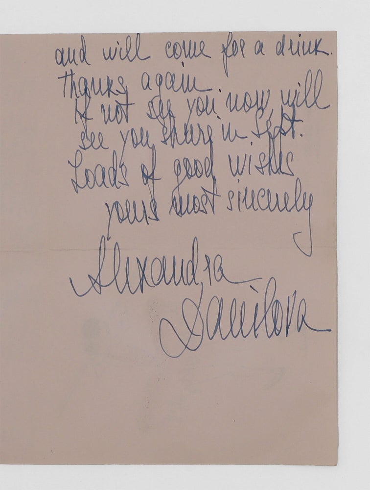Autograph Note, signed (“Alexandra Danilova”) to New York editor John Ferrone