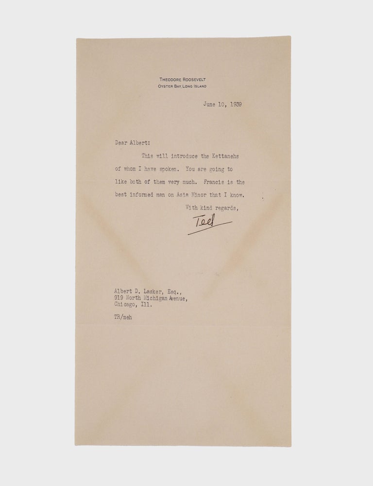 Collection of 6 typed letters, signed (&ldquo;Theodore Roosevelt&rdquo; or &ldquo;Ted&rdquo;) from Theodore Roosevelt III, introductions and testimonials for his friend Francis Kettaneh