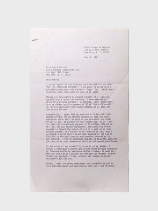 Typed Contract Signed ("Katharine Hepburn") between Hepburn and Alfred A. Knopf, Inc.,...