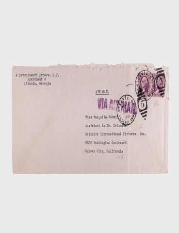 Typed letter, signed (&ldquo;Margaret Mitchell Marsh&rdquo;), to Marcella Robwin, assistant to David O. Selznick, 15 February 1939, acknowledging production stills