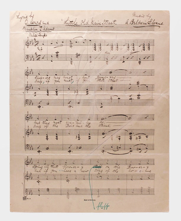 Little Old Main Street. Autograph Manuscript Draft of a lyric for “Lo A ...