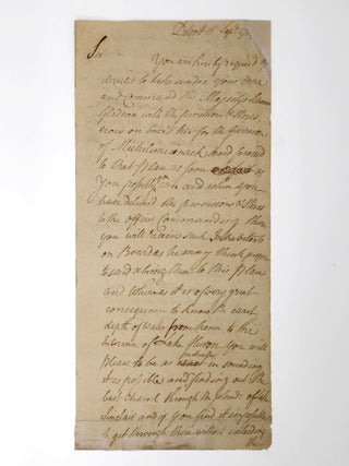 Item #375055 Autograph letter signed, to Lt. Patrick Sinclair, ordering him to take provisions...