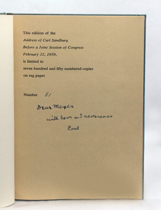 Address of Carl Sandburg Before a Joint Session of Congress, February 12, 1959
