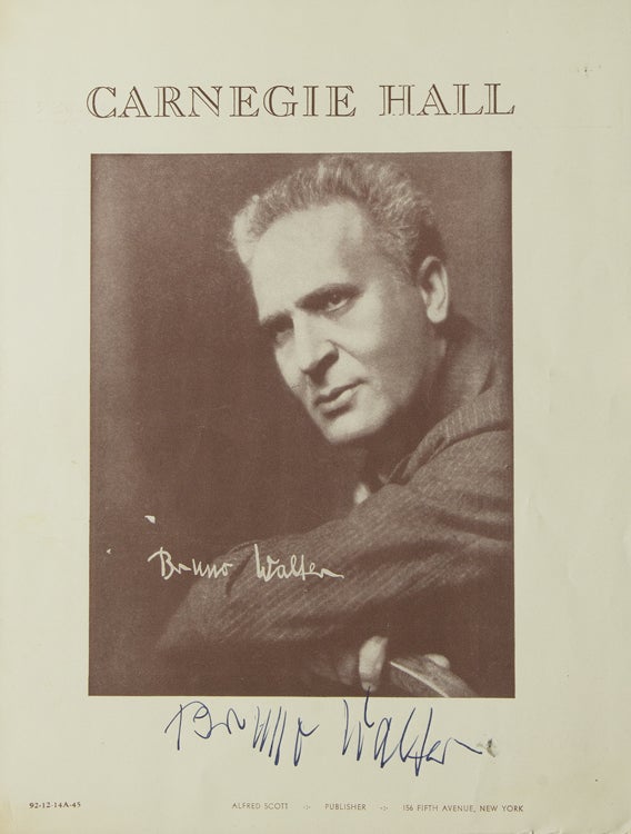 Item #37540 Carnegie Hall Program, SIGNED BY BRUNO WALTER. Bruno Walter.