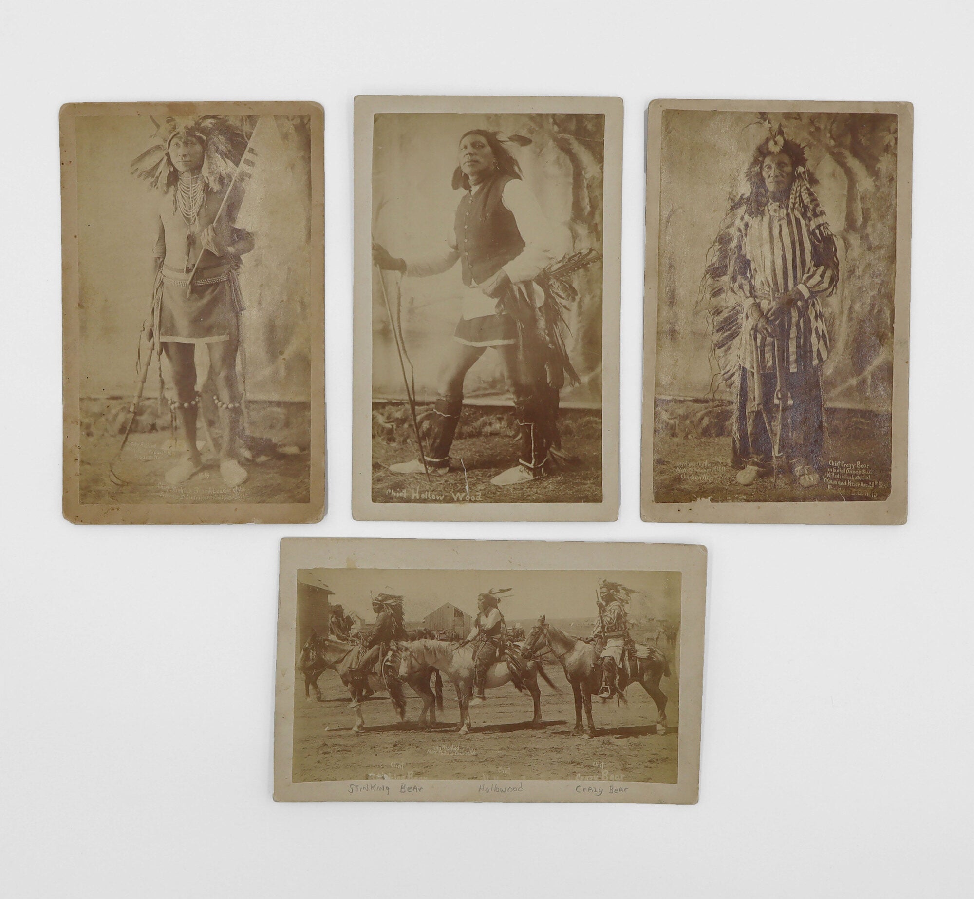 Four boudoir-size cabinet cards of Native Americans - Wounded Knee ...
