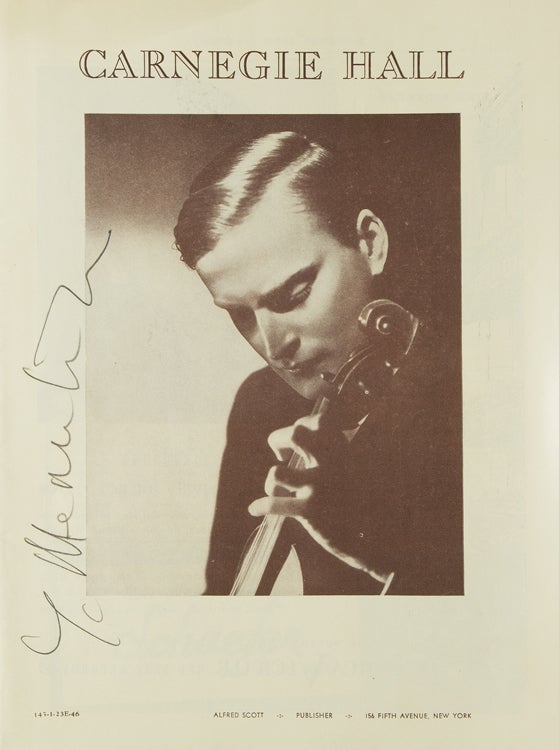 Symphonie Espagnole. 4 78 RPM records. With RCA Viictor Notes tipped in, and SIGNED BY YEHUDI MENUHIN, violinist. SIGNED also on the front inside cover of album