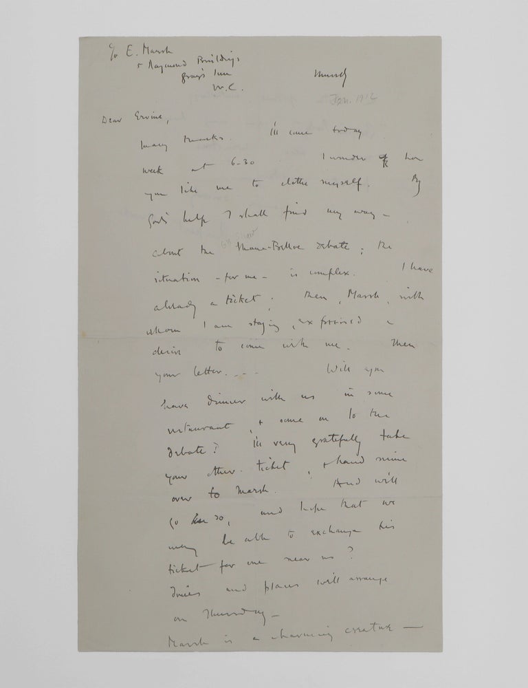 Autograph letter, signed ("Rupert Brooke"), to St. John Greer Ervine