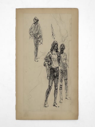 Item #376513 Original pen, ink and pencil drawing, being a sketch of two men in Renaissance garb,...