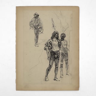 Item #376513 Original pen, ink and pencil drawing, being a sketch of two men in Renaissance garb,...