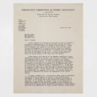 Item #376560 Typed Letter, with Secretarial Signature ("A. Einstein"), to Sol Lesser....
