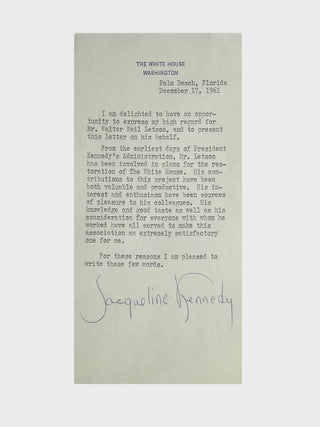 Item #376561 Typed Letter, signed ("Jacqueline Kennedy"), being a letter of...