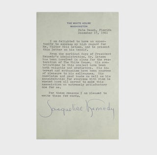 Item #376561 Typed Letter, signed ("Jacqueline Kennedy"), being a letter of...
