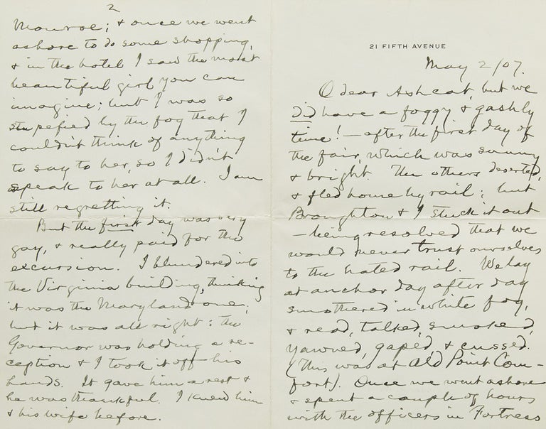 Item #376589 Autograph Letter Signed "Father", to his daughter Clara Clemens, about the Jamestown Ter-Centennial Fair. Samuel L. Clemens.