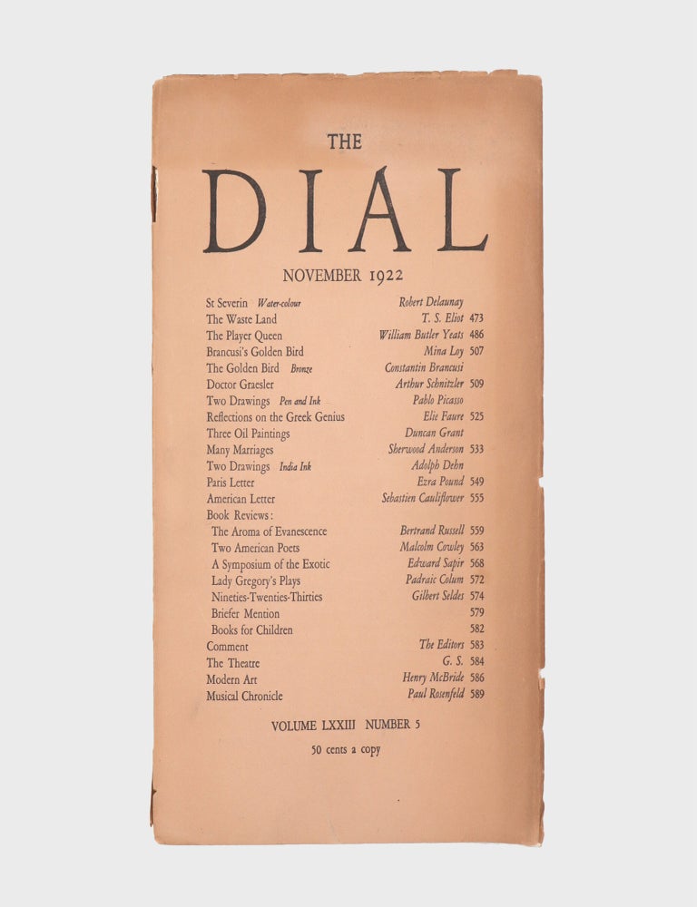 Item #377727 "The Waste Land" [in:] &ldquo;The Dial&rdquo; for November 1922. Volume LXXII, Number 5. T. S. Eliot.