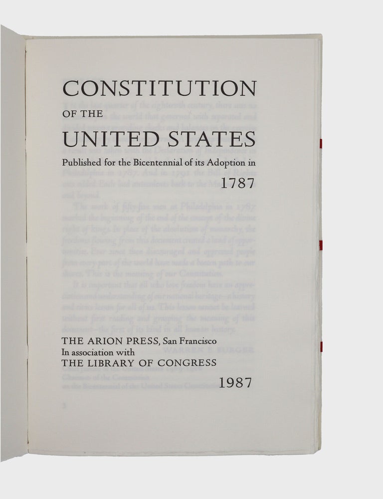 Constitution of the United States. Published for the Bicentennial of its Adoption 1787