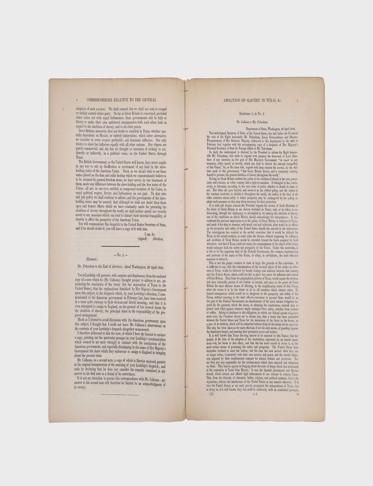 Correspondence relative to the General Abolition of Slavery in Texas, and throughout the World; 1843-1844. (Mr. Hume.) [docket title]