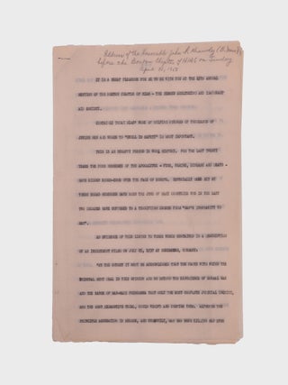 Carbon typescript of a speech given by JFK to the Boston chapter of HIAS, the Hebrew Immigrant...