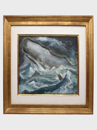 Moby Dick with whaleboat in pursuit, harpooner standing at the bow] Oil for the Limited Editions...