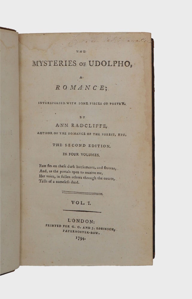 The Mysteries of Udolpho. A Romance Interspersed with some Pieces of Poetry … In Four Volumes