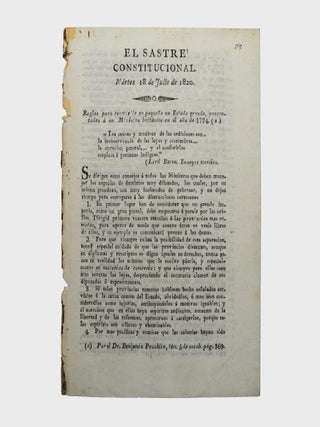 El Sastre Constitucional. M&aacute;rtes 18 de Julio de 1820 ... Reglas para convertir en peque&ntilde;o en...